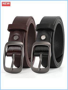 2 Pack Plus Size Genuine Leather Belts Solid Pin Buckle Waist Belt for Jeans